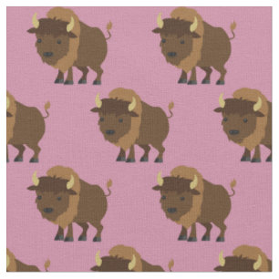 Niedliches Buffalo Bison Cartoon Kinder Rosa Stoff
