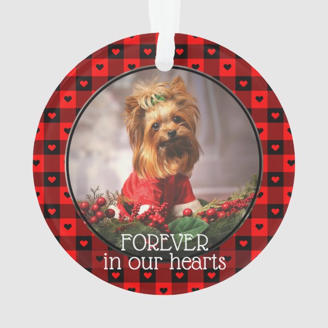 Niedliches Buffalo Kariert Hearts Custom Dog Weihn Ornament (Rückseite)