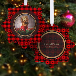 Niedliches Buffalo Kariert Hearts Custom Dog Weihn Ornament Karte