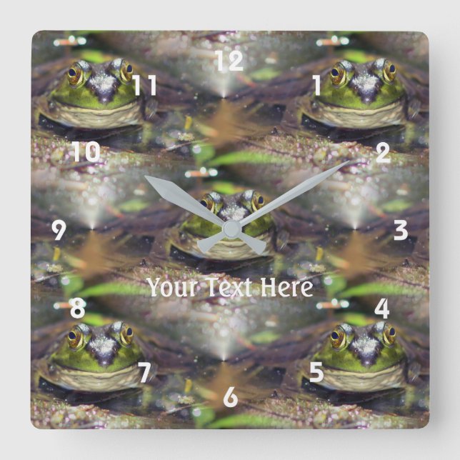 Niedliches Bullfrog-Gesichtsmuster Quadratische Wanduhr (Vorderseite)