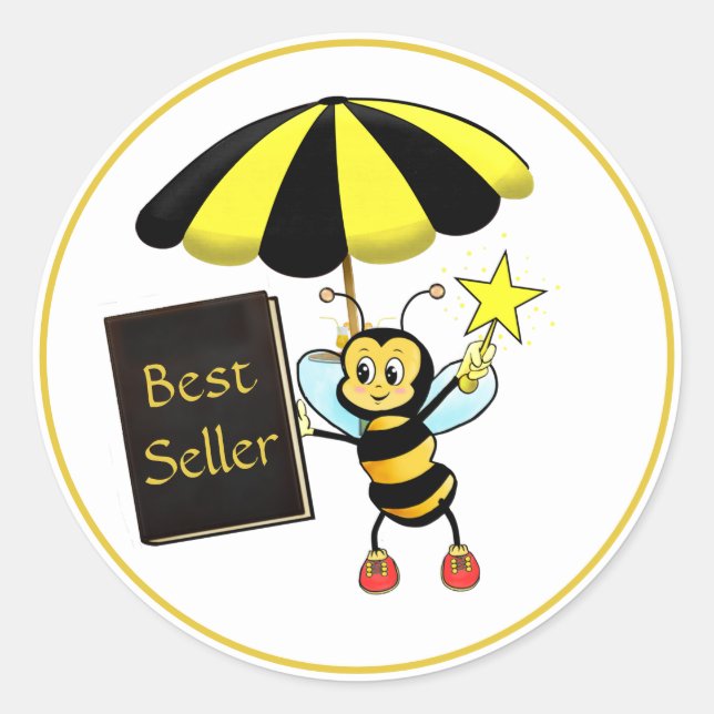 Niedliches Bumble Bee & Best Seller Book Runder Aufkleber (Vorderseite)