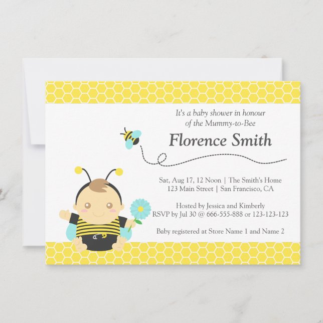 Niedliches Bumble Bee Theme, Boy Baby Dusche Einladung (Vorderseite)