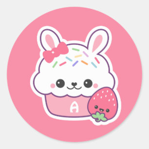Niedliches Bunny Cupcake Monogramm Runder Aufkleber