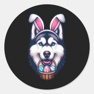Niedliches Bunny Ear Sibirischer Husky Dog Osterei Runder Aufkleber
