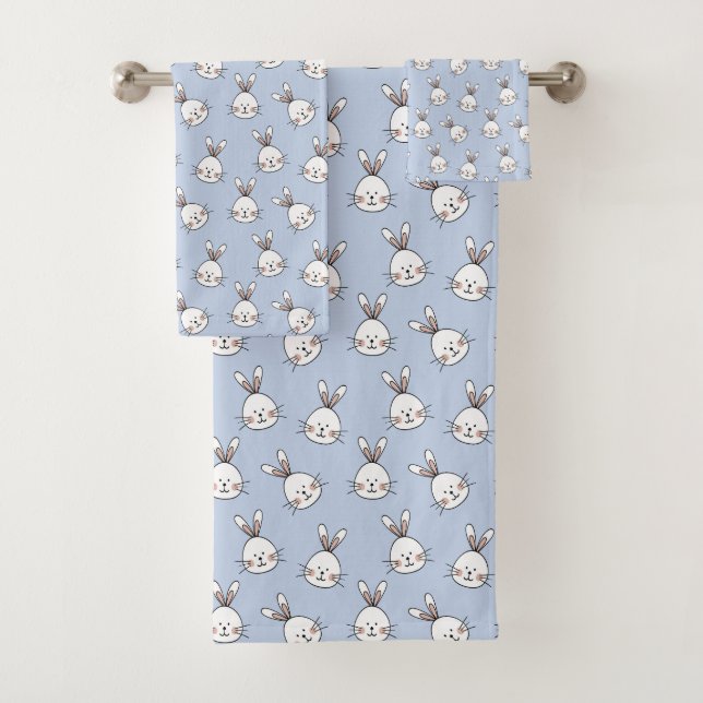 Niedliches Bunny Face Pattern auf Light Blue Badhandtuch Set (Insitu)