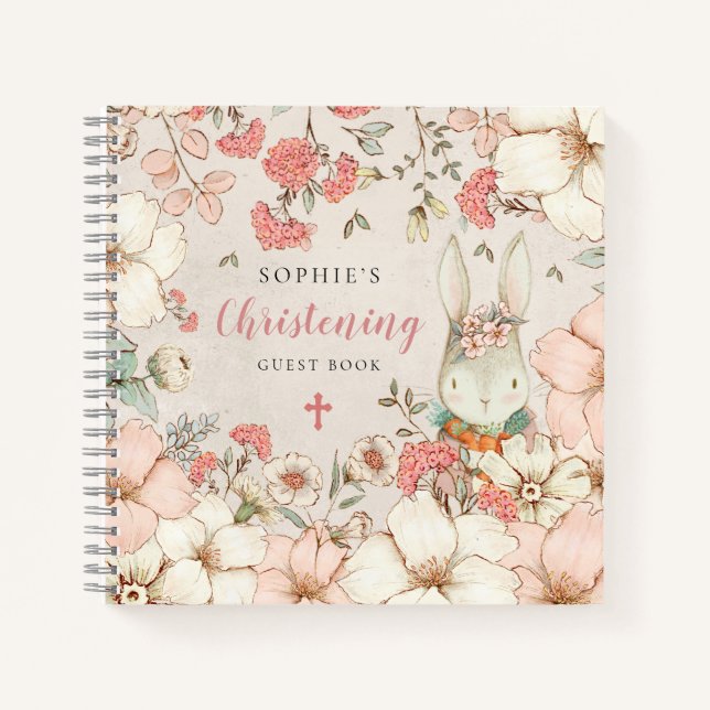 Niedliches Bunny Floral Christening Alternatives G Notizbuch (Vorderseite)