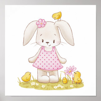 Niedliches Bunny Girl in Pink Dress und Kawaii Chi Poster