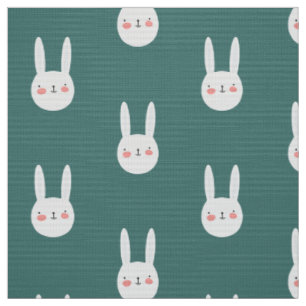 Niedliches Bunny Green Weißes Kaninchen Stoff