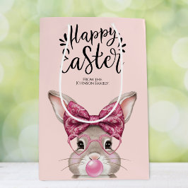 Niedliches Bunny "Happy Oaster" Pink Pattern Mittlere Geschenktüte