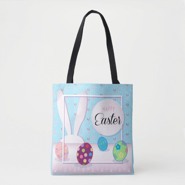 Niedliches Bunny Happy Ostereier Hunt Party Frühja Tasche (Vorderseite)