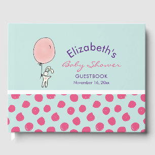 Niedliches Bunny Holding a Balloon Baby Shower Gästebuch