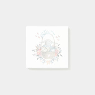 Niedliches Bunny in einem Korb mit Eiern und Hübsc Post-it Klebezettel