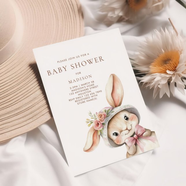 Niedliches Bunny in Hat Baby Dusche Einladung (Von Creator hochgeladen)