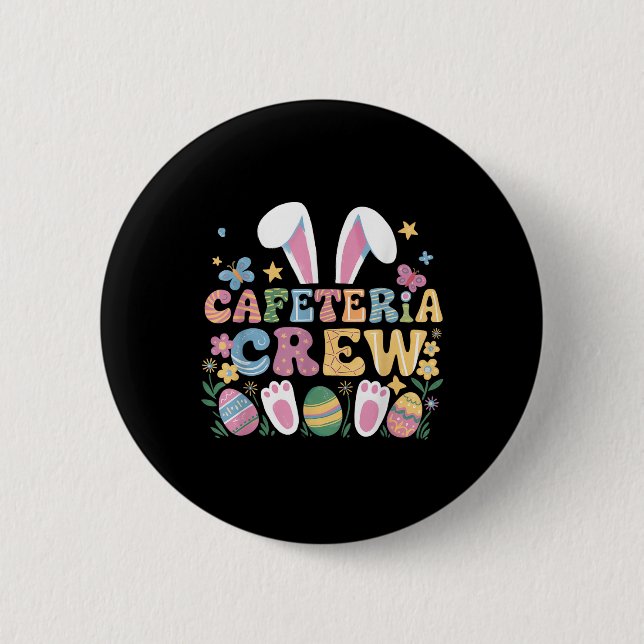 Niedliches Bunny Lunch Lady Cafeteria Crew Frohes  Button (Vorderseite)