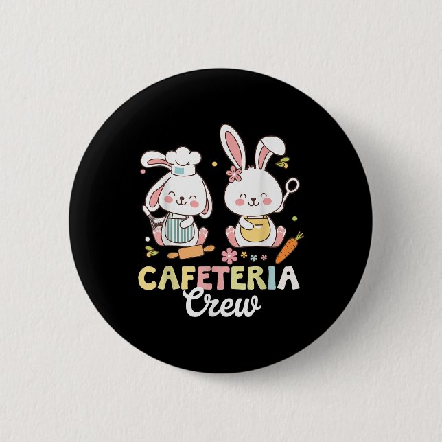 Niedliches Bunny Lunch Lady Cafeteria Crew Frohes  Button (Vorderseite)