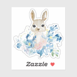 Niedliches Bunny mit Aquarellfarben-Blume Aufkleber