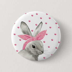 Niedliches Bunny Pink Bow Design Button