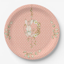 Niedliches Bunny Pink Polka Dot Baby Dusche Pappteller