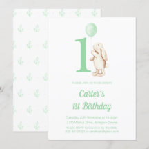 Niedliches Bunny Rabbit & Balloon Green 1. Geburts