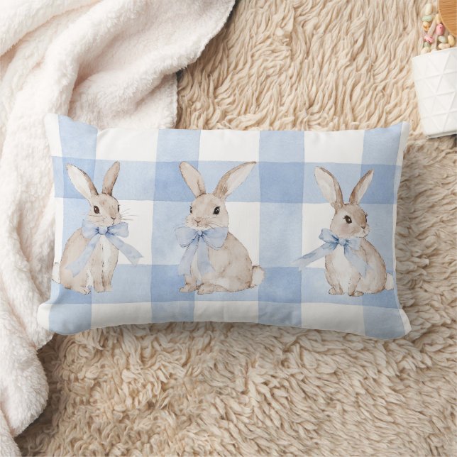 Niedliches Bunny Rabbit Blue Kariert Throw Kissen (Decke)