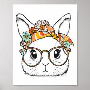 Niedliches Bunny Rabbit Face Groovy Gles Girl Happ Poster