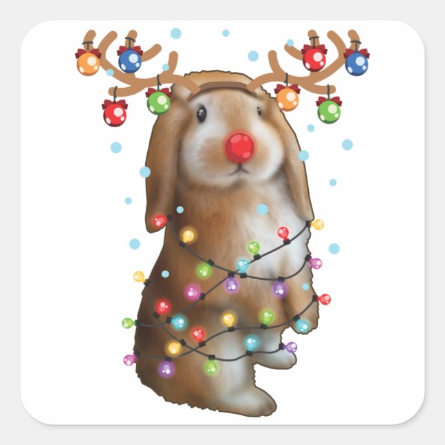 Niedliches Bunny Rabbit Funny Christmas Weihnachts Quadratischer Aufkleber (Vorderseite)