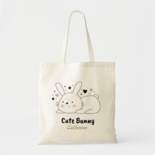 Niedliches Bunny Rabbit Herz Personalisierter Name Tragetasche
