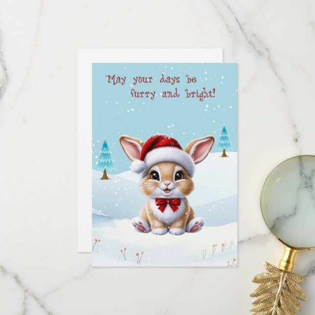 Niedliches Bunny Rabbit in Snow Weihnachtskarte Dankeskarte (Vorderseite/Rückseite Beispiel)