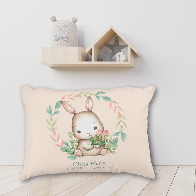 Niedliches Bunny Rabbit Leaf Wreath Baby Kinderzim Dekokissen (Von Creator hochgeladen)