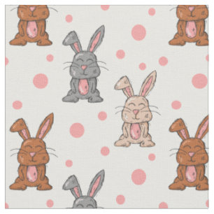 Niedliches Bunny Rabbit und rosa Dots Gewebe von d Stoff