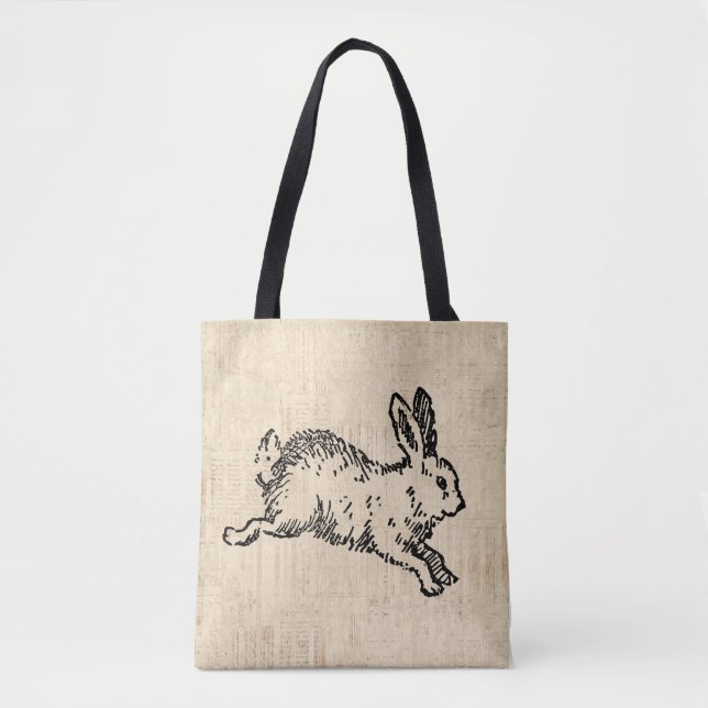 Niedliches Bunny Rabbit Vintage Illustration Tasche (Vorderseite)