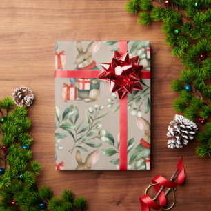 Niedliches Bunny Rabbit Wasserfarben Weihnachten Geschenkpapier