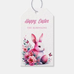 Niedliches Bunny Watercolor Blumenoster Geschenkanhänger