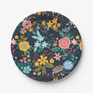 Niedliches buntes Blumenmuster Pappteller