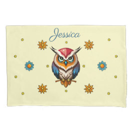Niedliches buntes Eule mit Blume Girl Kissenbezug
