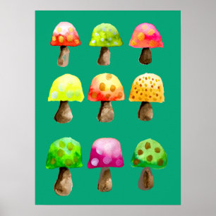 Niedliches buntes Pilzposter Poster