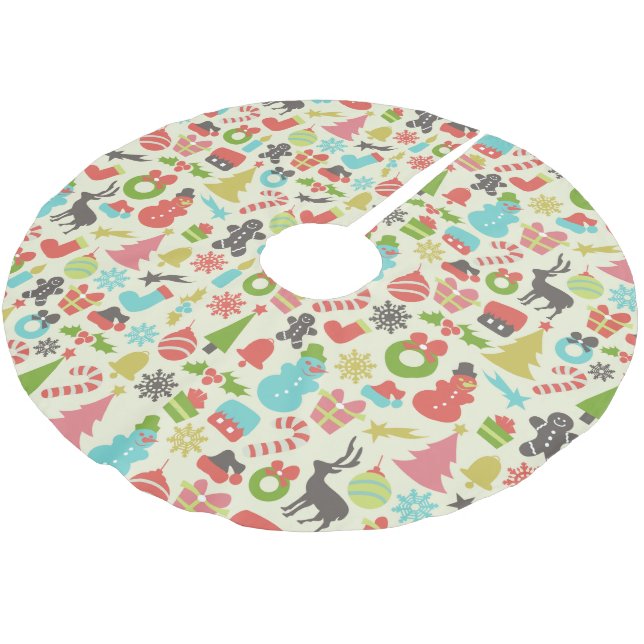 Niedliches buntes Retro Weihnachten Polyester Weihnachtsbaumdecke (Schrägansicht)