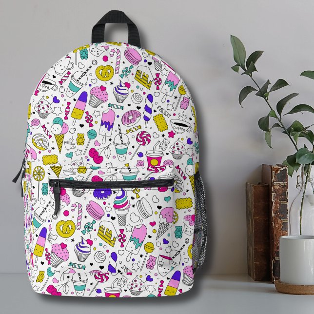 Niedliches, buntes, süßes Muster Bedruckter Rucksack (Trendy Cute Colorful Candy Sweets Desserts Pattern Printed Backpack)