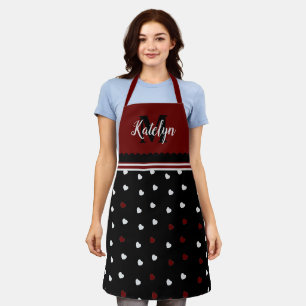 Niedliches Burgundy & Black Hearts Monogramm Name  Schürze