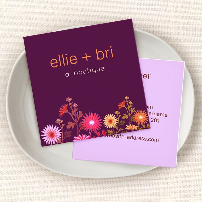 Niedliches Burgundy Floral Boho Social Media Netwo Quadratische Visitenkarte (Von Creator hochgeladen)