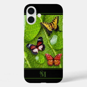 Niedliches Butterfly-Raindrops-Leaf-Naturemuster iPhone 16 Plus Hülle