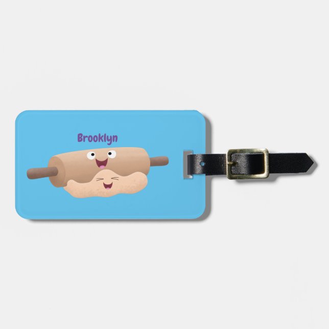 Niedliches Button und Teig Backwaren Cartoon Gepäckanhänger (Vorderseite horizontal)