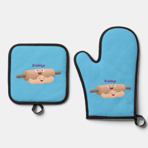 Niedliches Button und Teig Backwaren Cartoon Ofenhandschuh & Topflappen-Set