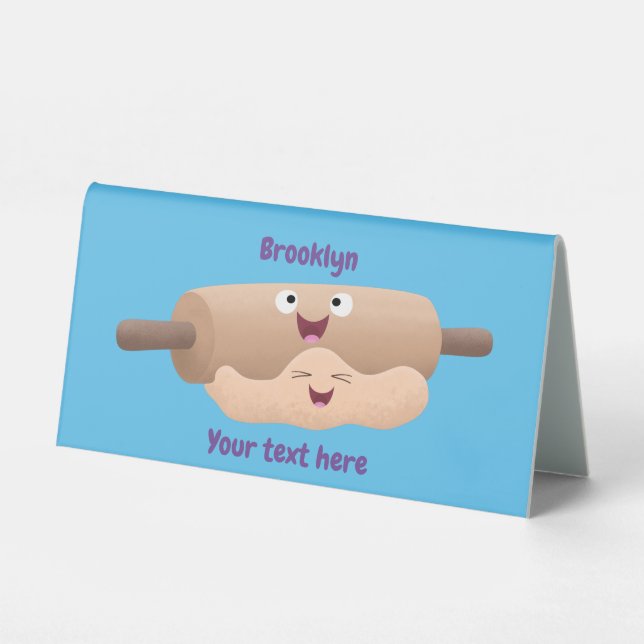 Niedliches Button und Teig Backwaren Cartoon Tischaufsteller (Vorderseite)