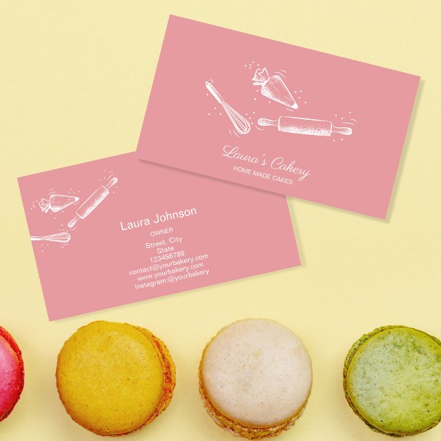 Niedliches Button und Whisky Kuchen Bäckerei Rosa Visitenkarte (Von Creator hochgeladen)