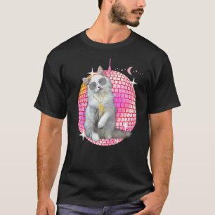 Niedliches Ca Cat Disco Retro Techno Dj Cat Party T-Shirt