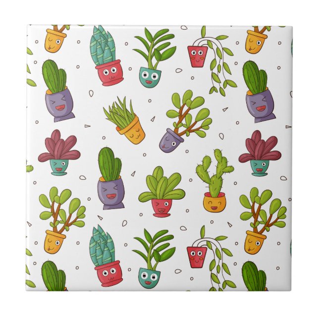 Niedliches Cactus Nature Succulents-Muster Fliese (Vorderseite)