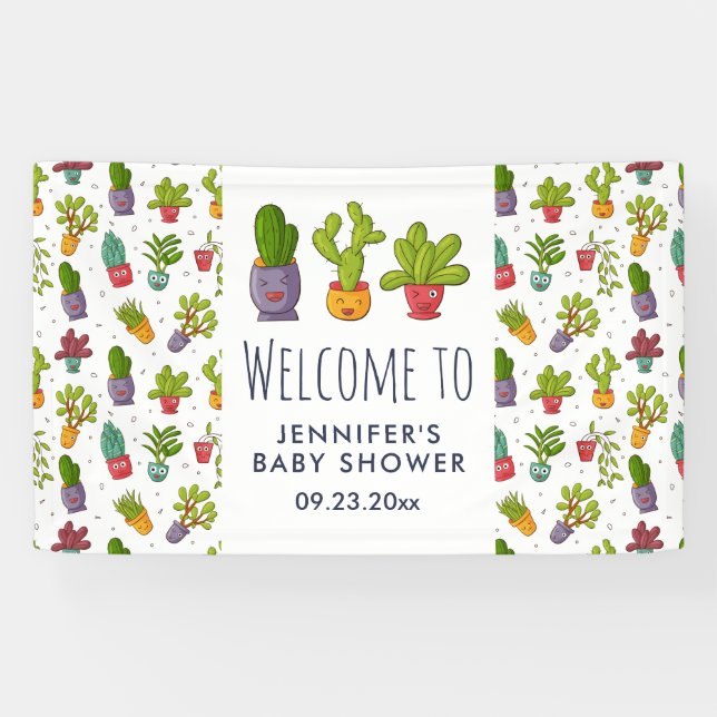 Niedliches Cactus Nature Succulents Muster Party Banner (Horizontal)