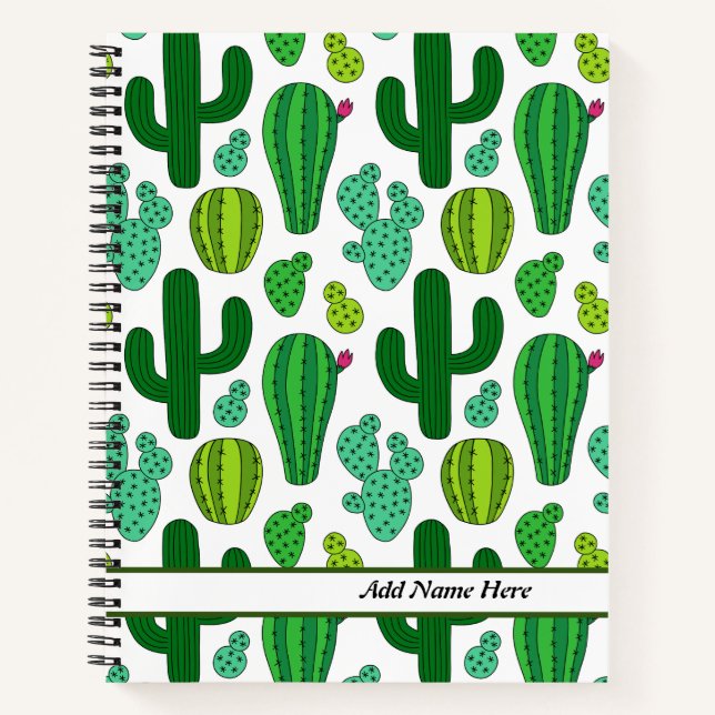 Niedliches Cactus Pattern Anpassbare Namen Notizbuch (Vorderseite)