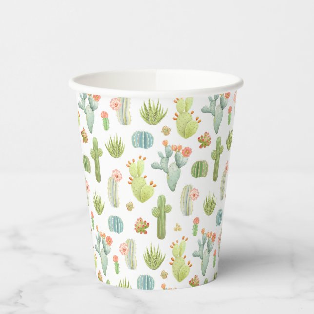 Niedliches Cactus Stehend Pattern Pappbecher (Links)